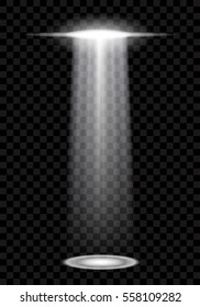 Abstract UFO background with bright beams isolated on black transparent background vector illustration.