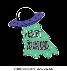 Abstract ufo icon. Aliens in spaceship with green beam. Graphic element for website. Extraterrestrial life, galaxy, space and universe. Imagination and fantasy. Cartoon flat vector illustration