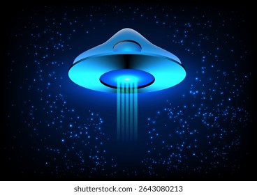 Espaçonave UFO abstrata sobre fundo azul. conceito de fundo de tecnologia. Ilustração vetorial.