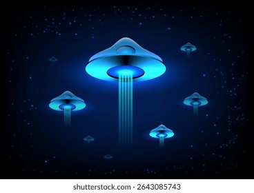 Espaçonave UFO abstrata sobre fundo azul. conceito de fundo de tecnologia. Ilustração vetorial.