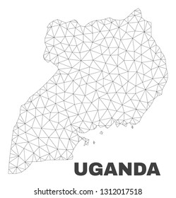 Abstract Uganda map isolated on a white background. Triangular mesh model in black color of Uganda map. Polygonal geographic scheme designed for political illustrations.