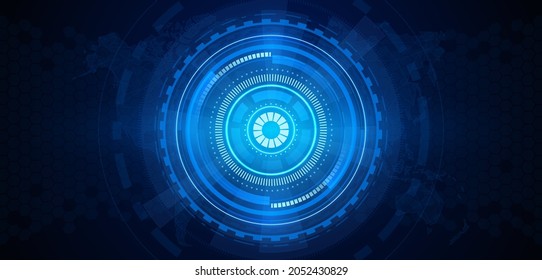 Resumen de la tecnología de pantalla hud de ui. Círculo holograma del portal digital. Fondo de efecto de efecto neón de alta tecnología, ciencia, velocidad, concepto digital