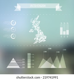 Abstract UK Map with Infographic Elements on Blurred Background - Vector Illustration - Webdesign Template