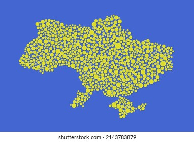 Resumen del mapa de Ucrania. Bolas azules y amarillas