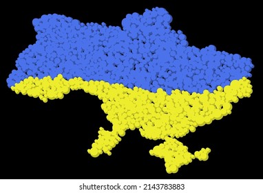 Abstrakte ukrainische Karte. Blaue und gelbe Bälle