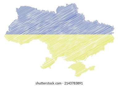 Resumen del mapa de Ucrania. Mapa de arañazos amarillo azul