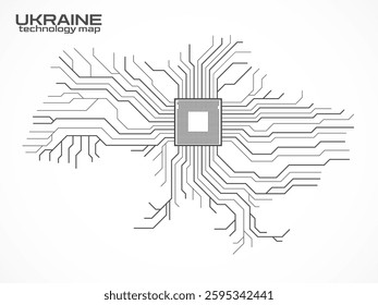 Abstract Ukraine map with cpu. Circuit board. Technology background. Vector illustration
