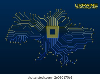 Abstract Ukraine map with cpu. Circuit board. Technology background. Vector illustration