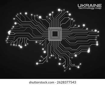 Abstract Ukraine map with cpu. Circuit board. Technology background. Vector illustration