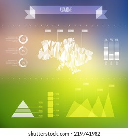 Abstract Ukraine Map with Infographic Elements on Blurred Background - Vector Illustration - Webdesign Template