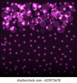Abstract Ultra violet bokeh background with shining particles. Vector illustration
