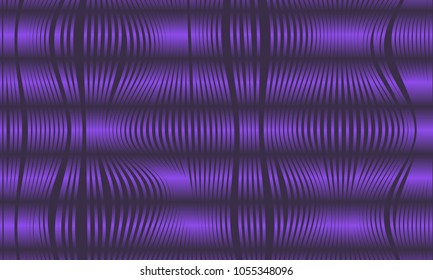 Abstract Ultraviolet Background with 3d Effect in Futuristic Style. Metal Grid. Trendy Background with Wavy Stripes and Gradient for Web Design, Presentation, Poster, Wallpaper, Banner, Illustration.