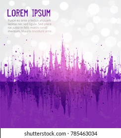 Abstract ultraviolet purple grunge splashes on white glowing background. Color of the year 2018