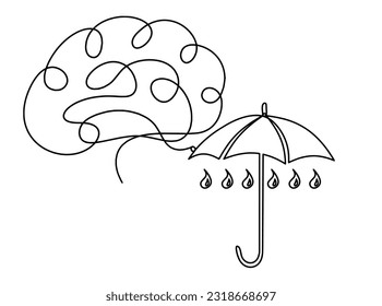 Abstract umbrella with brain as line drawing on white background. Vector