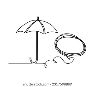 Abstract umbrella with comment as line drawing on white background. Vector