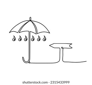 Abstract umbrella with direction as line drawing on white background. Vector