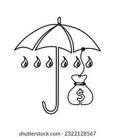 Abstract umbrella with dollar as line drawing on white background. Vector