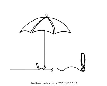 Abstract umbrella with exclamation mark as line drawing on white background. Vector