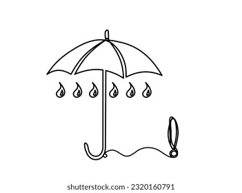 Abstract umbrella with exclamation mark as line drawing on white background. Vector