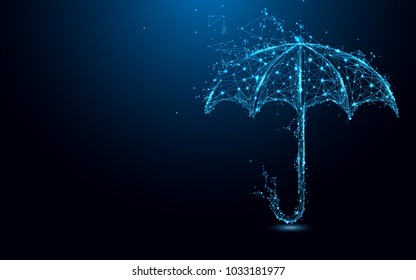 Abstract umbrella form lines and triangles, point connecting network on blue background. Illustration vector