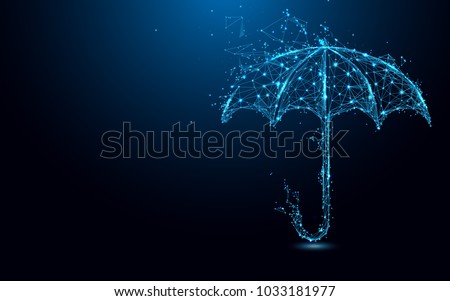 Abstract umbrella form lines and triangles, point connecting network on blue background. Illustration vector