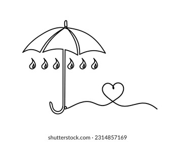Abstract umbrella with heart as line drawing on white background. Vector