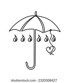 Abstract umbrella with heart as line drawing on white background. Vector