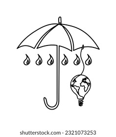 Abstract umbrella with light bulb as line drawing on white background. Vector