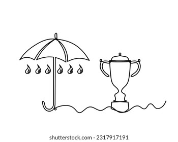 Abstract umbrella with trophy as line drawing on white background. Vector