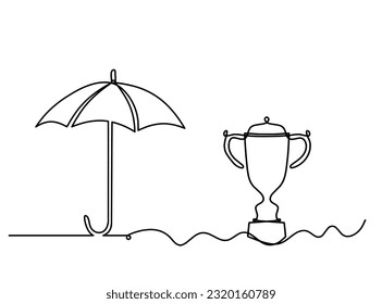 Paraguas abstracto con trofeo como dibujo en fondo blanco. Vector