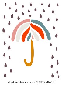 Abstrakter Regenschirm unter dem Regen, Design-Element.  Moderne minimalistische Kunst des Mittelalismus: Kann für Tapeten, Drucke, Poster, Wallpaper, Stoff, Wickelpapier, Schreibwaren, RSS-Karten, Web-Hintergründe verwendet werden