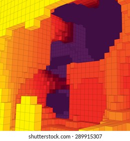 Abstract underground landscape with colored cubes. Abstract topographies of digital space. Geometrical cave. Vector background. Eps 10