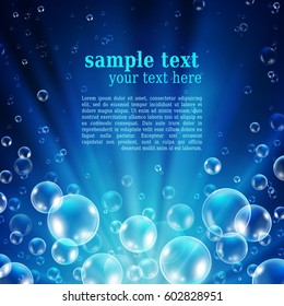 Abstract underwater background with sunlight and air bubbles