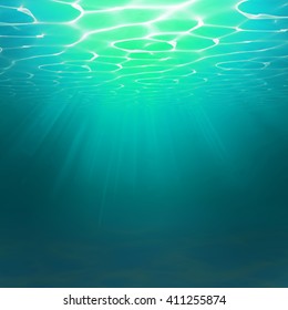 Abstract Underwater background. Water waves effects. Turquoise underworld realistic ocean sea. Ocean or sea surface. Summer diving turquoise water vector illustration.