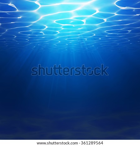 Abstract Underwater background. Water waves effects. Blue underworld realistic ocean sea. Ocean or sea surface. Summer diving blue sea water vector illustration 
