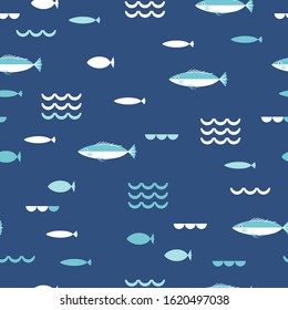 Abstract Underwater Life Vector Background Dark Blue Seamless Pattern