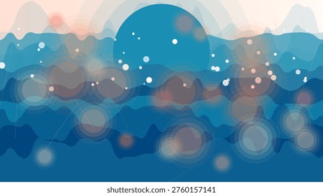 Abstract underwater scene with vibrant blue hues and soft bokeh lights creating a dreamy and serene atmosphere