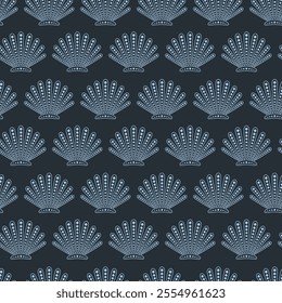 Abstract underwater seamless pattern with repeated shells. Aquatic ornament wallpaper. Groovy geometric ocean wildlife vector print