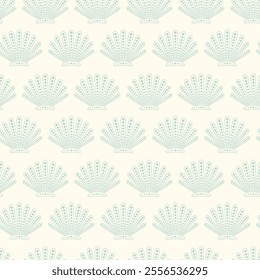 Abstract underwater seamless pattern with repeated shells. Aquatic ornament wallpaper. Groovy geometric ocean wildlife vector print