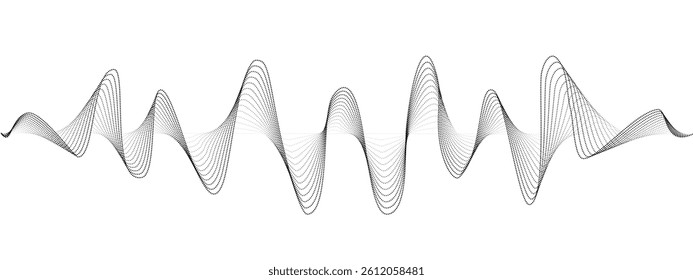 Abstract undulating dots lines of sound wave . Dynamic pulsating wave Music concept, digital music frequency symbols. Vector illustration.