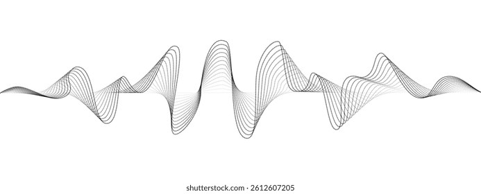 Abstract undulating dots lines of sound wave . Dynamic pulsating wave Music concept, digital music frequency symbols. Vector.