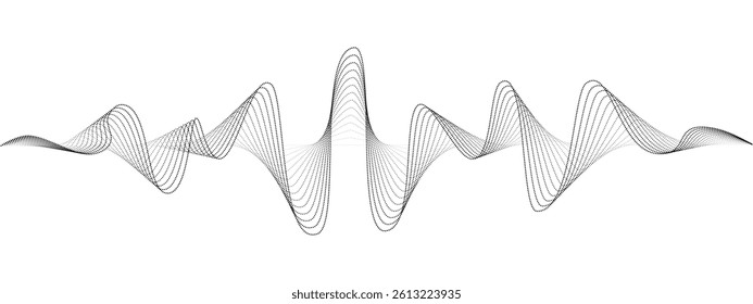 Abstract undulating dots lines of sound wave . Dynamic pulsating wave. Music concept, digital music frequency symbols. Vector illustration