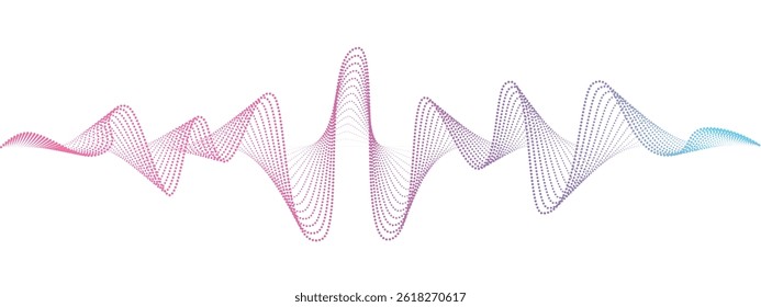 Abstract undulating dots lines of sound wave . Dynamic pulsating wave. Music concept, digital music frequency symbols. Vector illustration