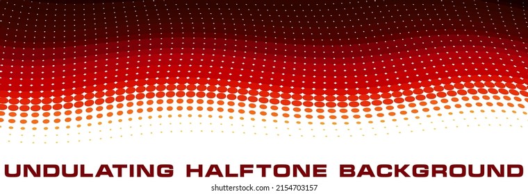 Abstract undulating red halftone background with dots. Wide vector graphic pattern