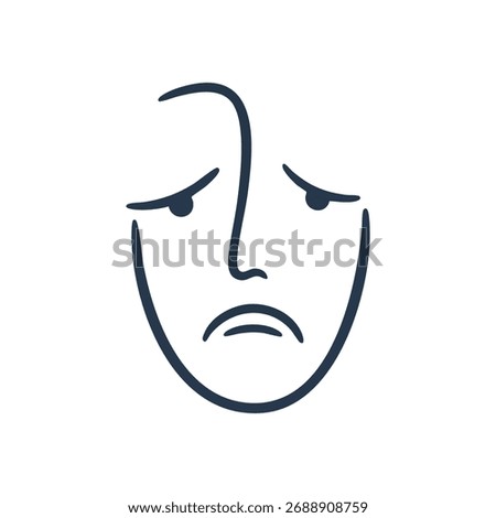 Abstract Unhappy Face Drawing. A simple line art illustration depicting a sorrowful human expression. It represents emotional pain, despair, and vulnerability, ideal for conveying empathy.