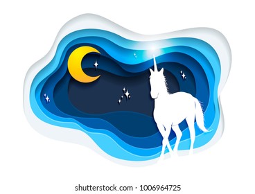 Abstract of unicorn, paper art unicorn concept, Unicorn vector art and illustration.