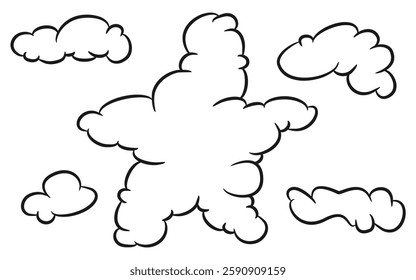 Abstract Unique Clouds Hand Drawing Illustration Collection. Cloud shaped a star.