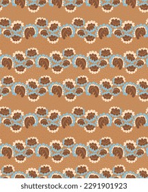 Abstract unique colorful pattern with hand drawn flowers 