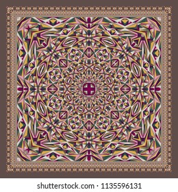 Abstract unique geometric shawl, scarf, neckerchief pattern. Vector ornamental background for textile, surface, decor design.