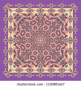 Abstract unique geometric square shawl, scarf, neckerchief pattern. Vector ornamental background for textile, surface, decor design.